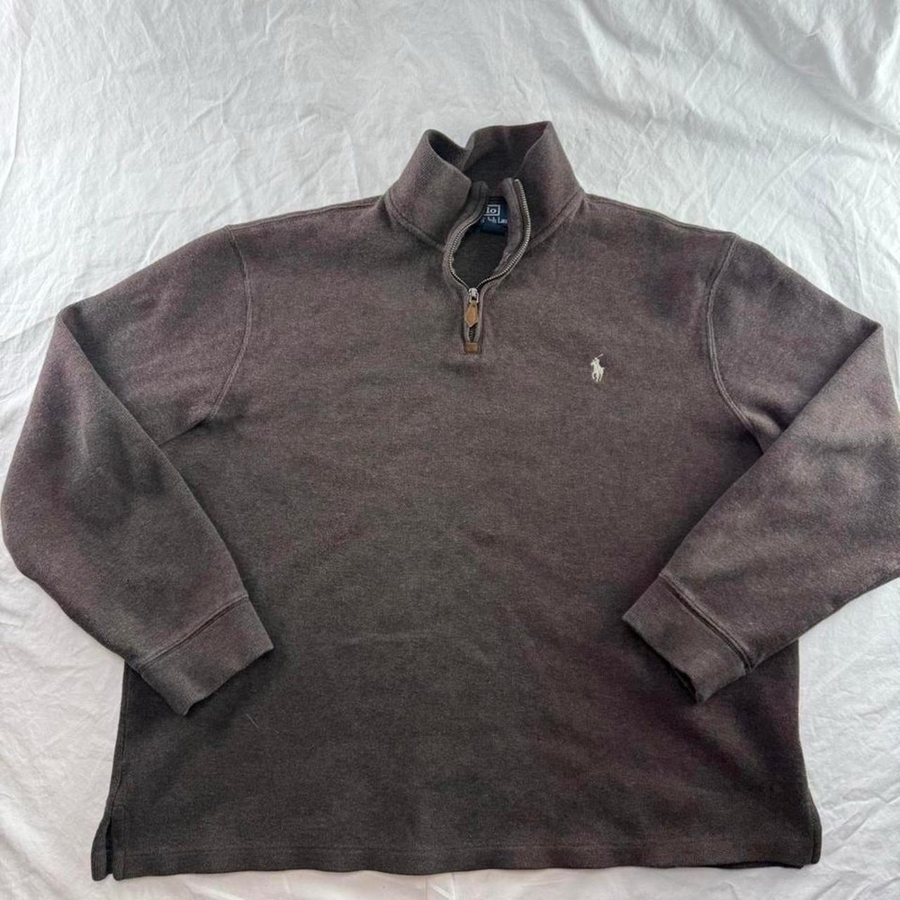 Polo Ralph Lauren 1/4 Zip Pullover Sweater Brown Mens XL Preppy Career